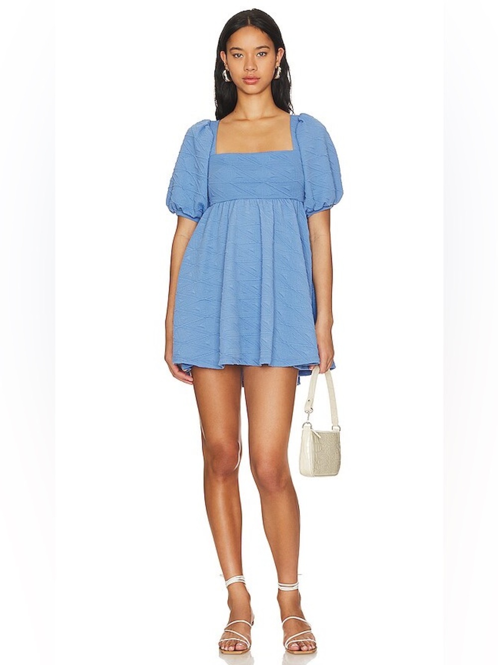 Free People Violet Mini Dress Blue Puff Sleeve Babydoll Square Neck XS